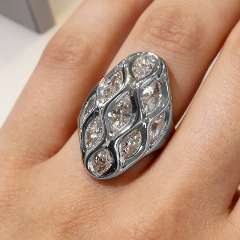 3.0Ctw marquise-cut sapphire oval dome ring- JEWELBUYS