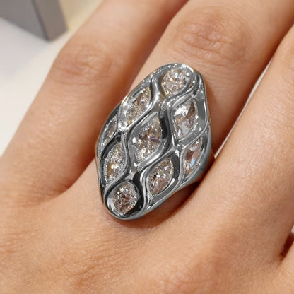 3.0Ctw marquise-cut sapphire oval dome ring- JEWELBUYS