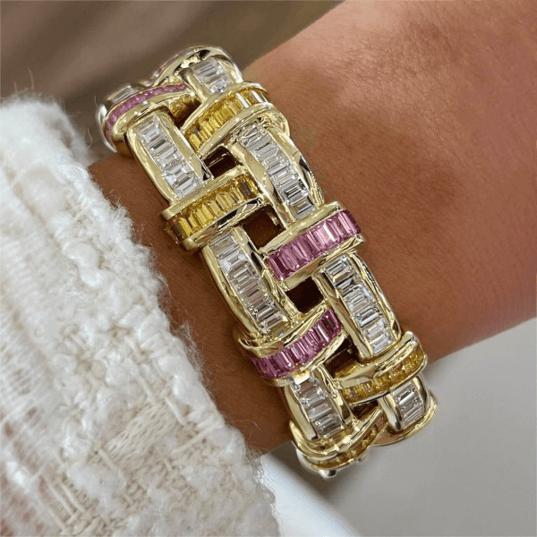 Art Deco 26.3ctw Emerald Cut Multicolor Gemstone Bracelet-JEWELBUYS