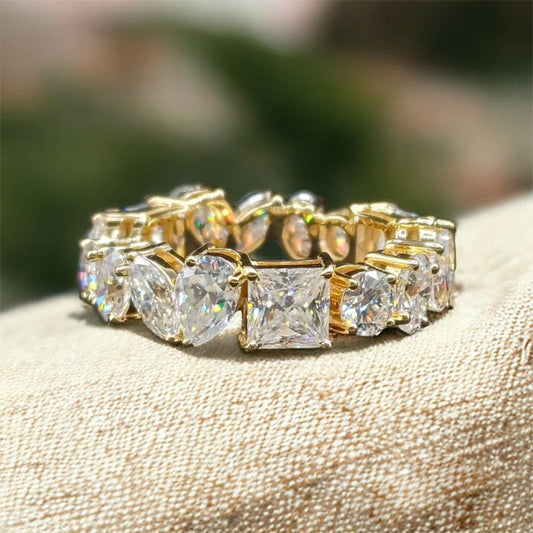 2ct Mix Cut Multi-Shaped White Sapphire Eternity Band Women's Ring in Gold-JEWELBUYS