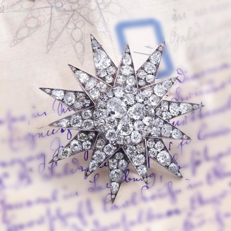 8.0ctw Round Cut Sapphire Star Medallion Brooch-JEWELBUYS