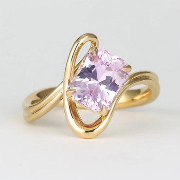 4.0ct Octagonal Cut Pink Gemstone Organic Linear Band Diamond Engagement Ring -JEWELBUYS