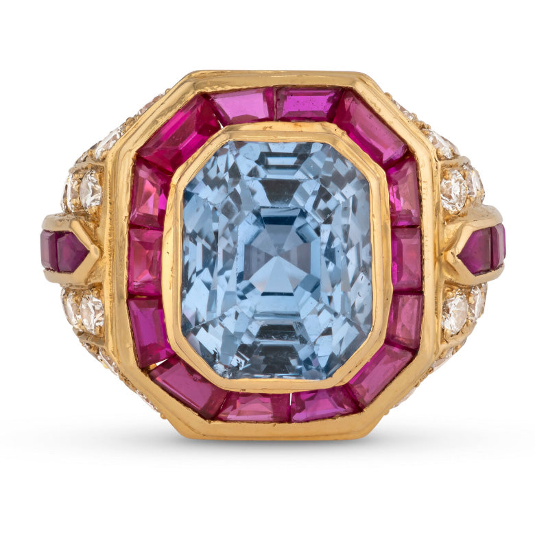 10.5ctw Ruby and Aquamarine Sapphire Ring-JEWELBUYS