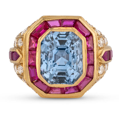 10.5ctw Ruby and Aquamarine Sapphire Ring-JEWELBUYS