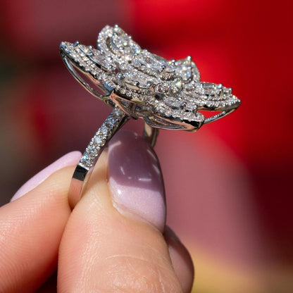 Flower-shaped 4ctw Round & Pear Cut White Sapphire Women's Engagement Ring in Silver-JEWELBUYS