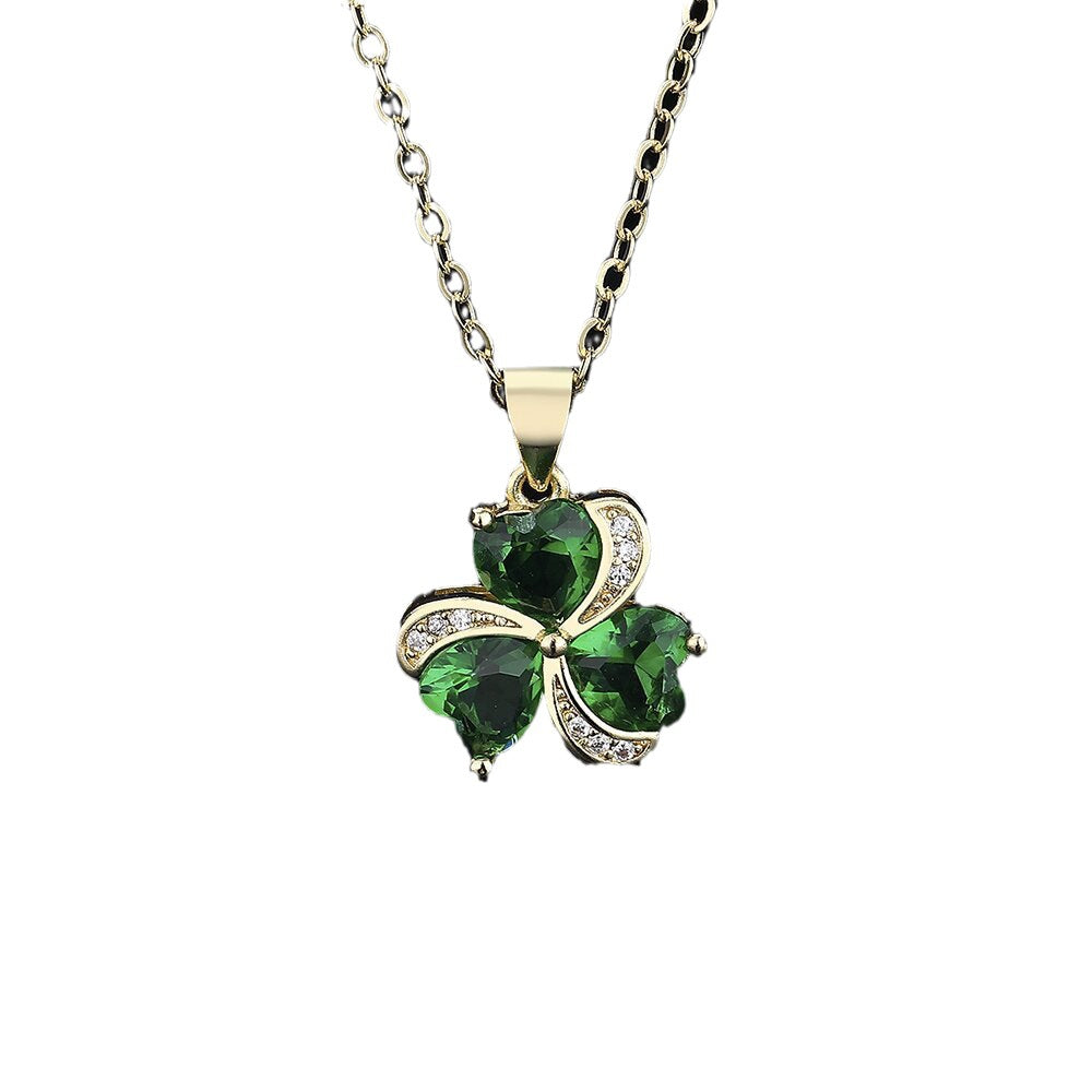 3.6ctw Clover Emerald Heart Cut Pendant Necklace - JEWELBUYS