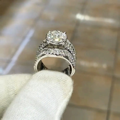 3.52Ctw Round and baguette sapphire engagement ring for women-JEWELBUYS