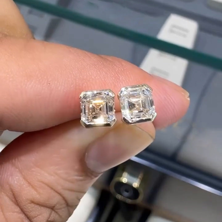 2.0Ctw Square Ascher Cut Simple Style Sapphire Stud Earrings-JEWELBUYS