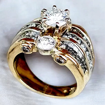 3.1Ctw Round and Baguette Cut Vintage Style White Sapphire Engagement Ring-JEWELBUYS