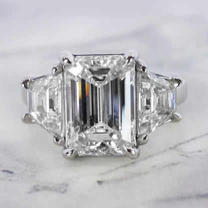 4.5ct Emerald Cut White Sapphire Stepped Three Stone Engagement Ring-JEWELBUYS