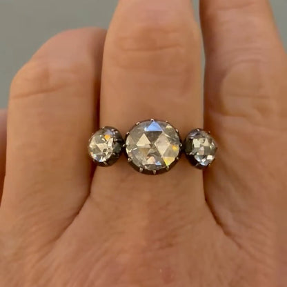 Rose-cut three-stone engagement ring-JEWELBUYS