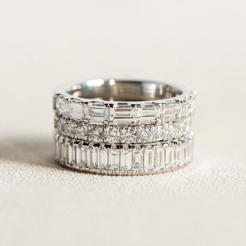 3.0Ctw Rectangular and Round Sapphire Stacked Rings- JEWELBUYS
