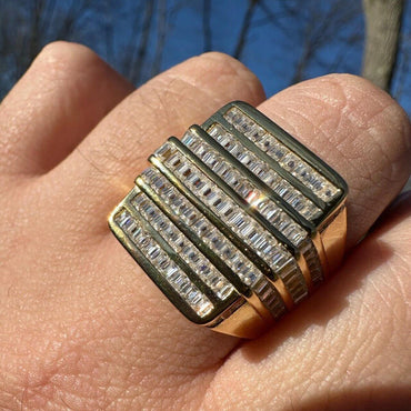 5ct Large Baguette Cut White Sapphire Modern Ring in Gold & Silver-JEWELBUYS