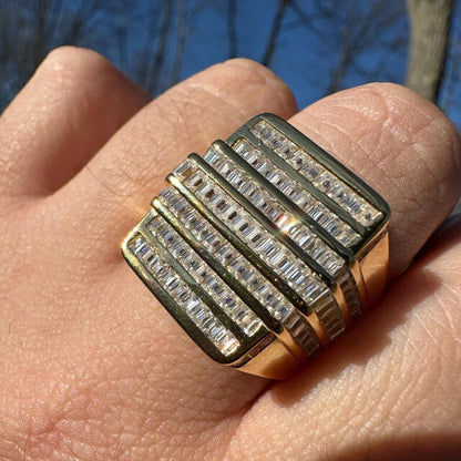 5ct Large Baguette Cut White Sapphire Modern Ring in Gold & Silver-JEWELBUYS