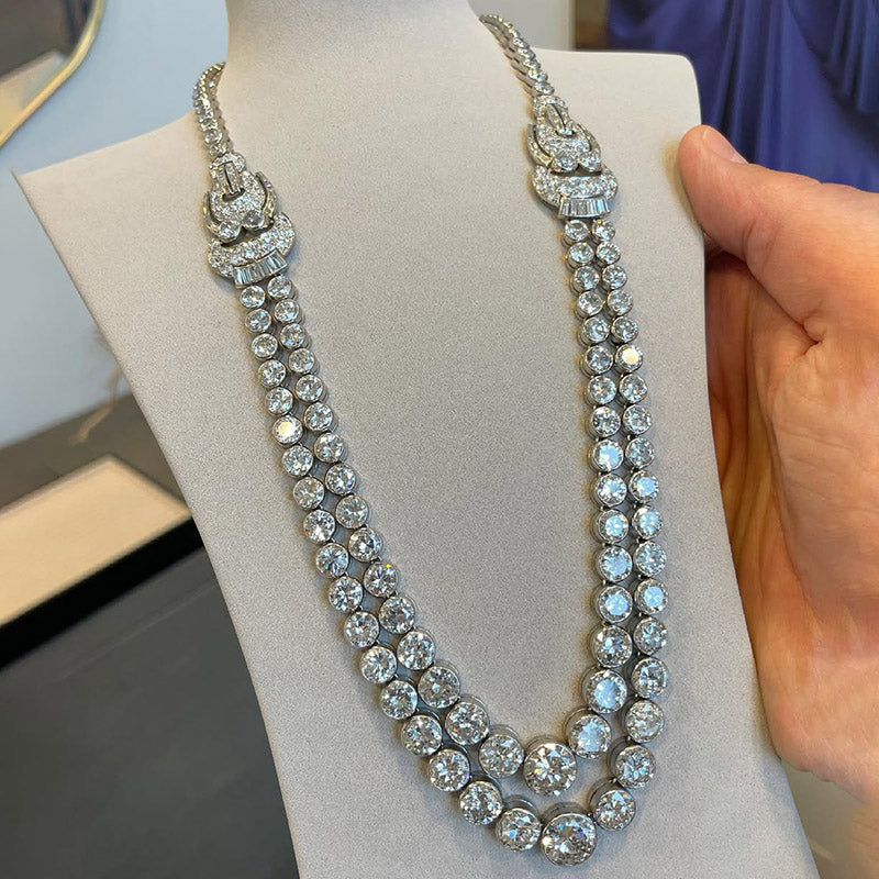 90Ctw Exquisite Double-Chain Round Sapphire Necklace-JEWELBUYS