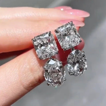 8.0ctw Radiant and Oval Cut Double Stone Drop Earrings-JEWELBUYS