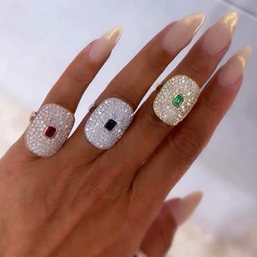 Stylish 3 ctw Octagonal Cut Ruby & Sapphire & Emerald Ring -JEWELBUYS