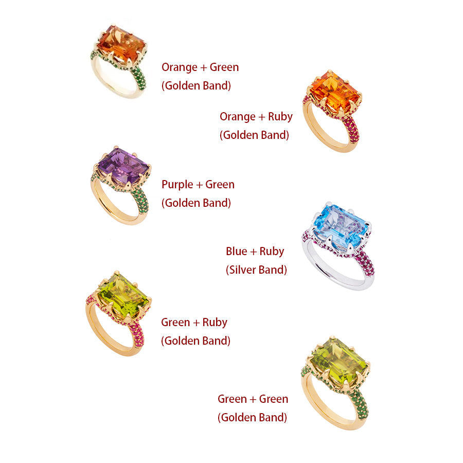 8 ctw Multicolor Sapphire Emerald Cut Paved Cocktail Ring - JEWELBUYS