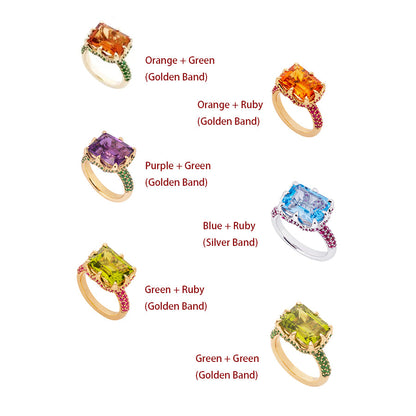 8 ctw Multicolor Sapphire Emerald Cut Paved Cocktail Ring - JEWELBUYS