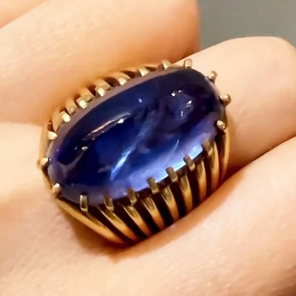 15Ct Oval Cabochon Blue Sapphire Ring-JEWELBUYS