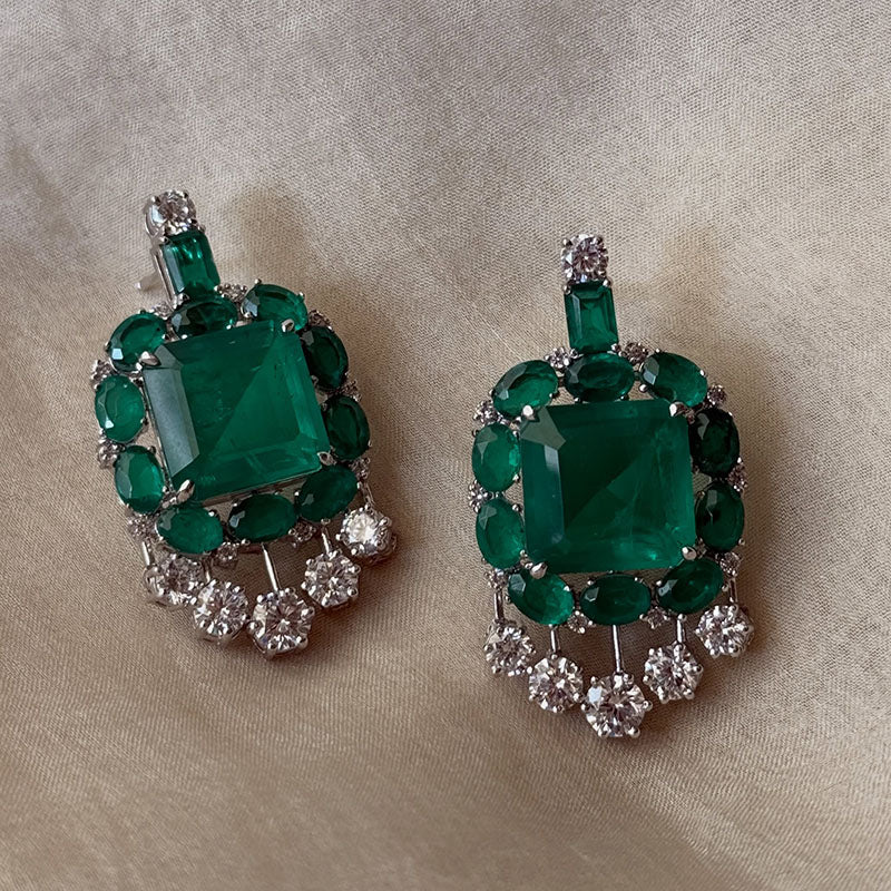 8.0Ctw Square and Oval Cut Emerald and Sapphire Tassel Earrings-JEWELBUYS