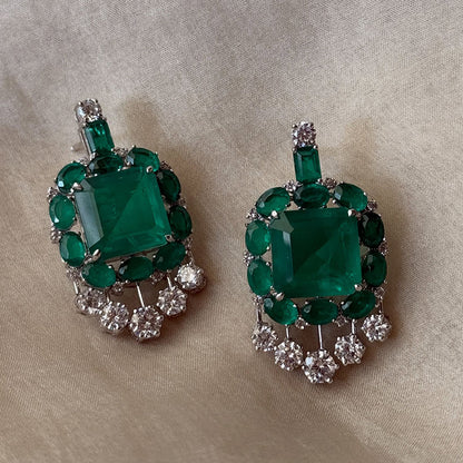 8.0Ctw Square and Oval Cut Emerald and Sapphire Tassel Earrings-JEWELBUYS