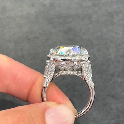 Spectacular 10ct Round Cut Brilliant Center White Sapphire Women's Engagement Ring in Silver-JEWELBUYS