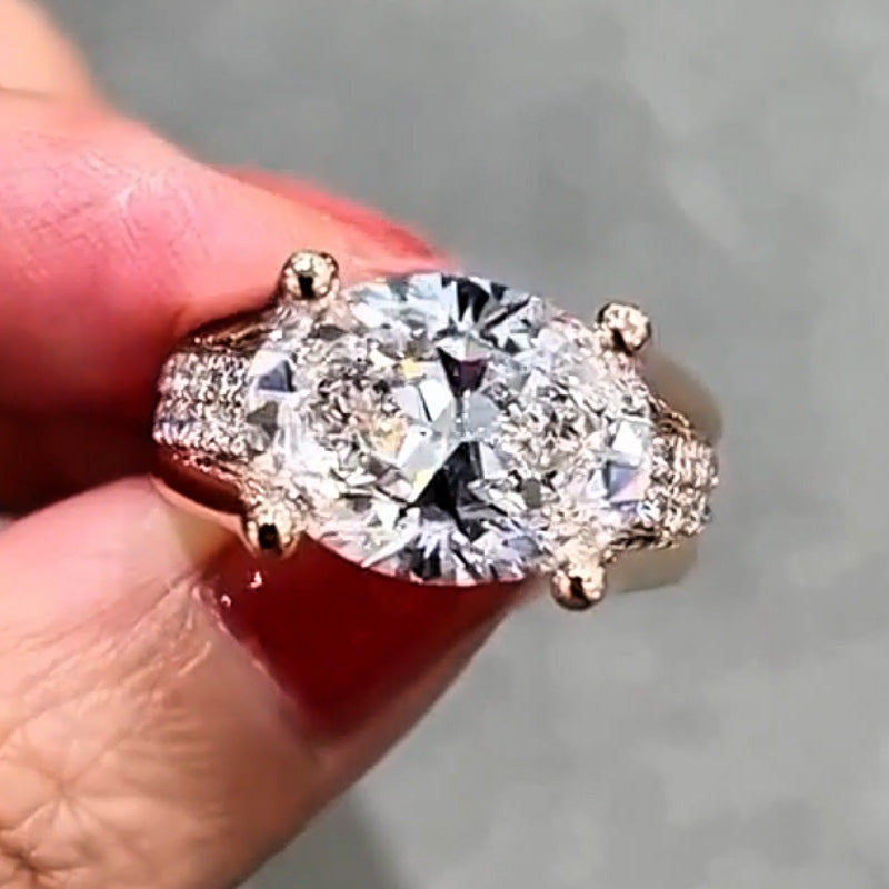 7.8ctw oval high mounted rose gold gemstone engagement ring -JEWELBUYS