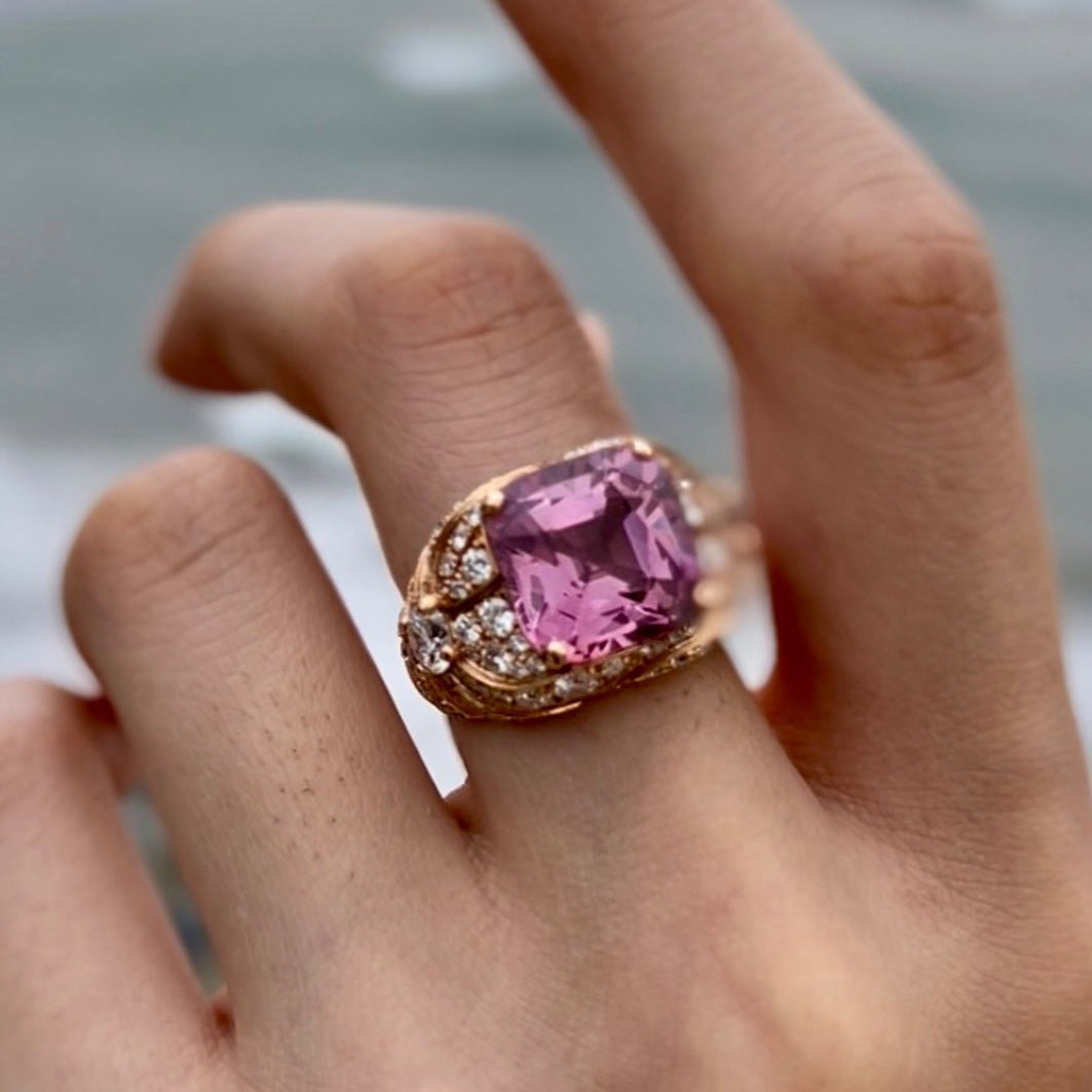 5.7Ctw cushion-cut elegant curve pink morganite ring-JEWELBUYS