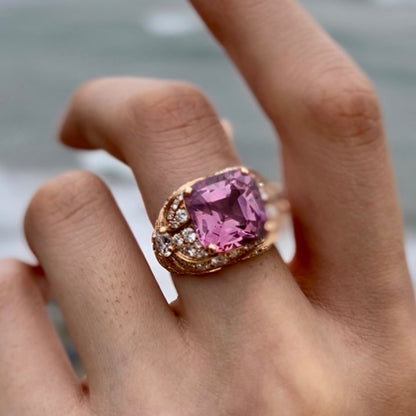 5.7Ctw cushion-cut elegant curve pink morganite ring-JEWELBUYS