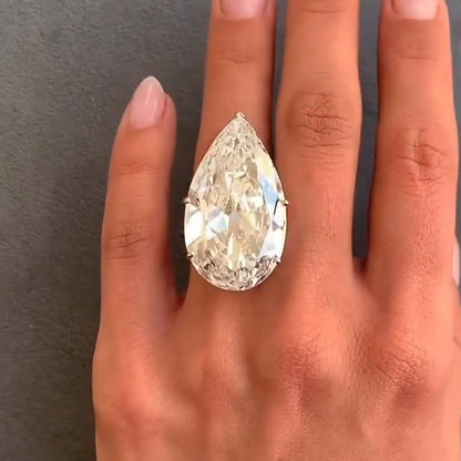 Impressive 30ct Pear Cut White Sapphire Women's Engagement Ring in Silver-JEWELBUYS