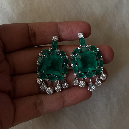 8.0Ctw Square and Oval Cut Emerald and Sapphire Tassel Earrings-JEWELBUYS