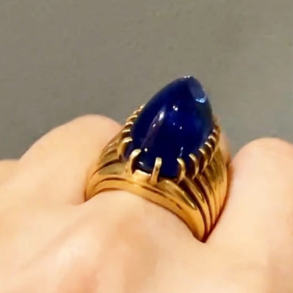 15Ct Oval Cabochon Blue Sapphire Ring-JEWELBUYS