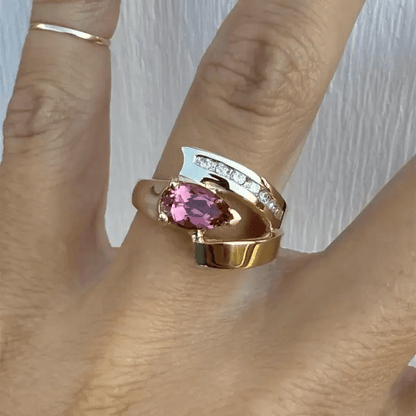 3ct Pear Cut Pink Tourmaline Channel Set Ring in Gold-JEWELBUYS