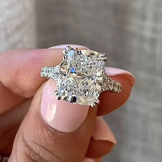 8ct Cushion & Round Cut White Sapphire Split Petal Engagement Ring-JEWELBUYS