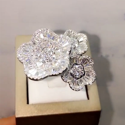 4.39ctw Baguette and Round Sapphire Flower Ring-JEWELBUYS
