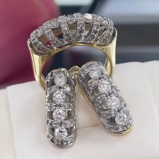 Classic style exquisite design white sapphire ring and earrings- JEWELBUYS