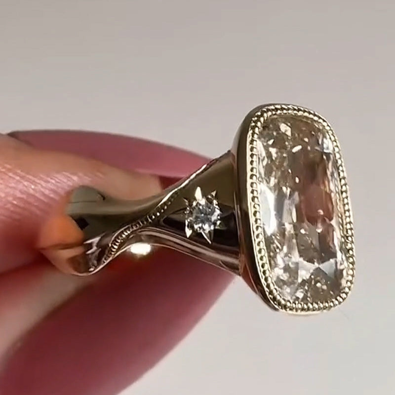 6.2ctw Elongated Cushion Cut Vintage Style White Sapphire Engagement Ring Set-JEWELBUYS
