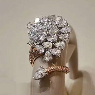 5.6Ctw Pear and Marquise Cut Cluster Set White Sapphire Ring-JEWELBUYS