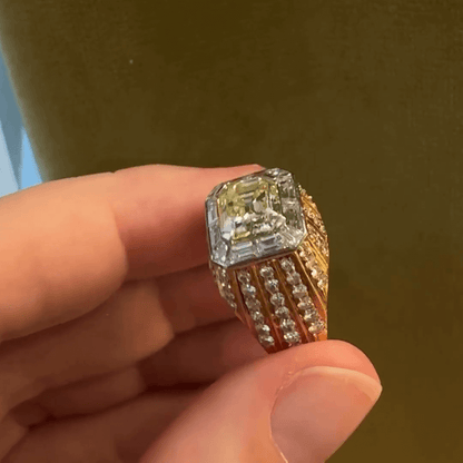 6ct Fancy Yellow Emerald Surrounded Round Cut White Sapphire Engagement Ring in Rose Gold-JEWELBUYS