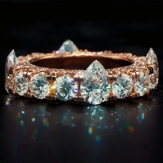 5.0 Ctw Unique Design Pear Cuts & Round Cuts Crown Eternity Ring - JEWELBUYS