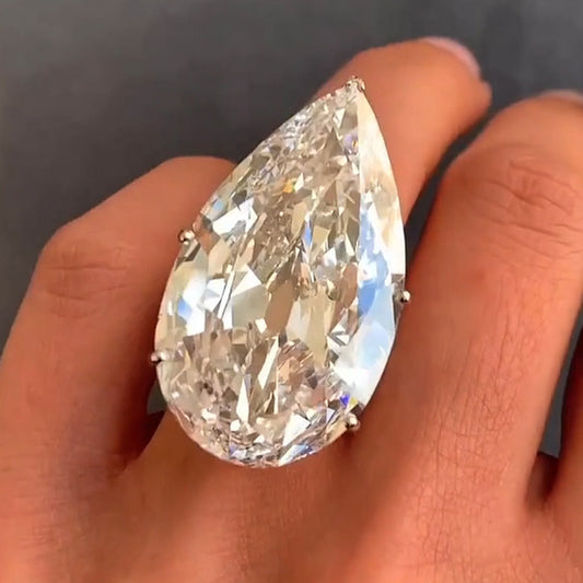 Impressive 30ct Pear Cut White Sapphire Women's Engagement Ring in Silver-JEWELBUYS