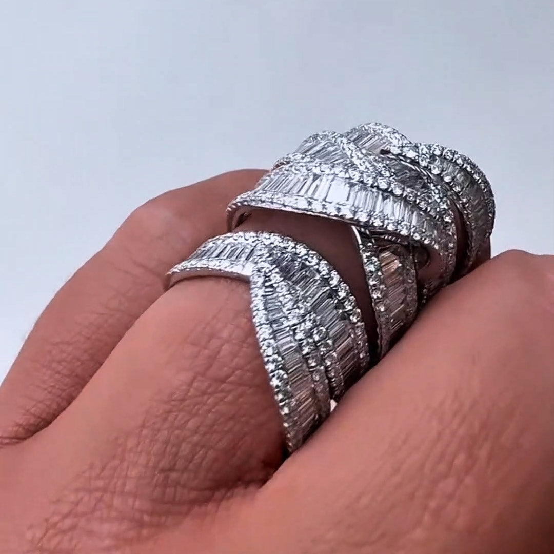 7.17ctw Baguette Cut & Round Brilliant Cut Sapphires Luxury Wrap Ring-JEWELBUYS