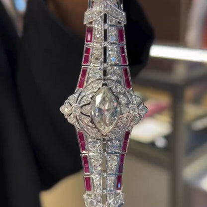 15Ctw Art Deco Vintage Style Ruby and Sapphire Elegant Bracelet-JEWELBUYS