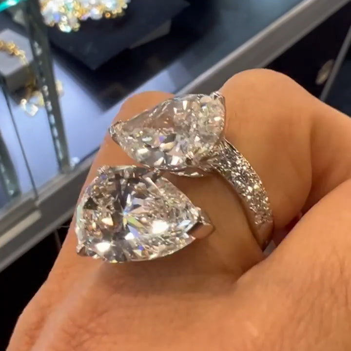 8.11Ctw Double pear-shaped sapphire bypass ring-JEWELBUYS