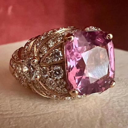 5.7Ctw cushion-cut elegant curve pink morganite ring-JEWELBUYS