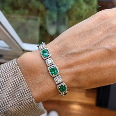 13ctw Oval & Princess Cut Emerald and White Sapphire Women's Bracelet-JEWELBUYS