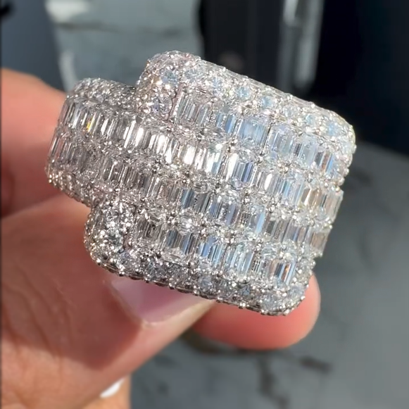 Gorgeous 10 ctw Baguette & Round Cut White Gemstone Pavé Ring for Men and Women -JEWELBUYS