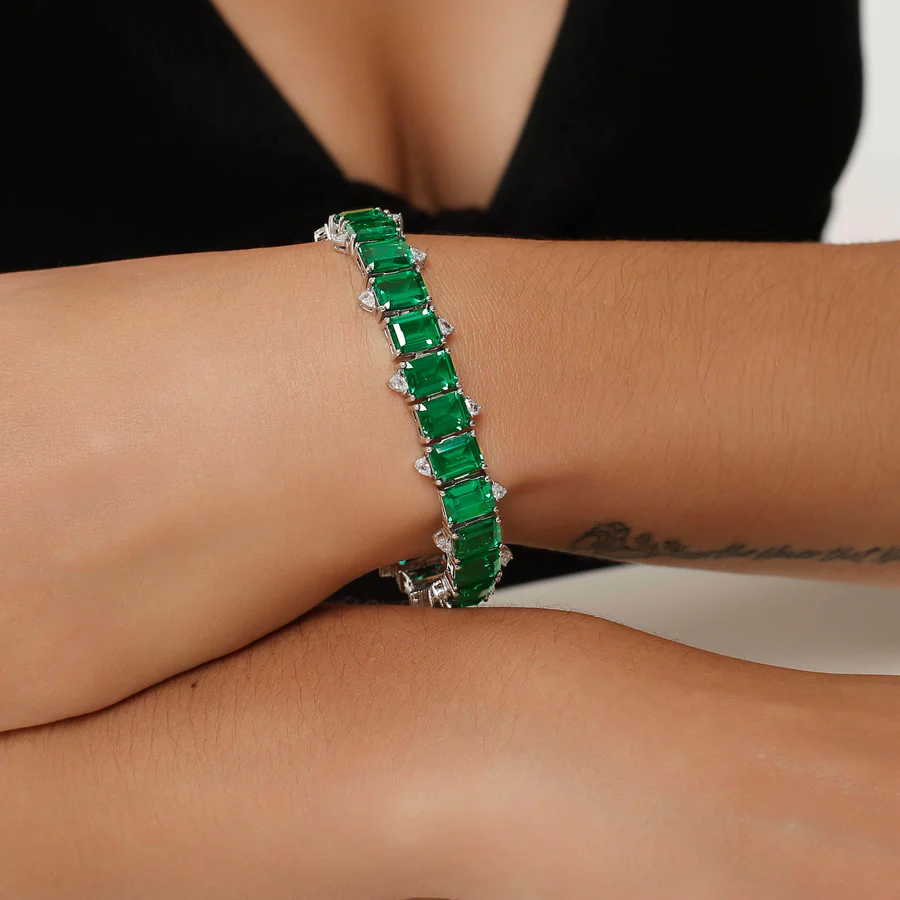 Personalized 25ctw Emerald Cut Emerald Women's Bracelet-JEWELBUYS