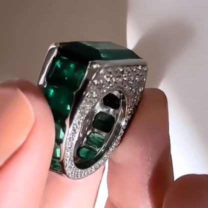 Fashion 20 ctw Emerald Cut Emerald Full Set Ring for Men and Women -JEWELBUYS